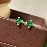 Full Pavé Four - Prong T - Cut Emerald Studs - floysun