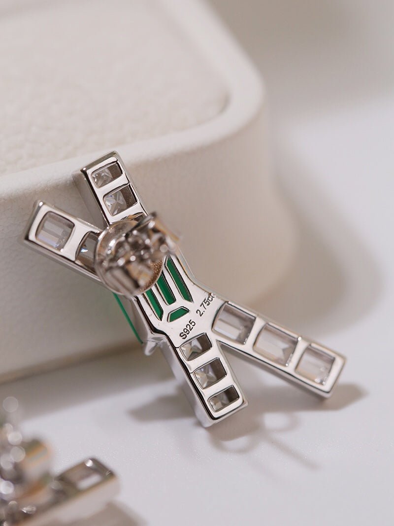 Full Zirconia Emerald Cross Earrings - floysun