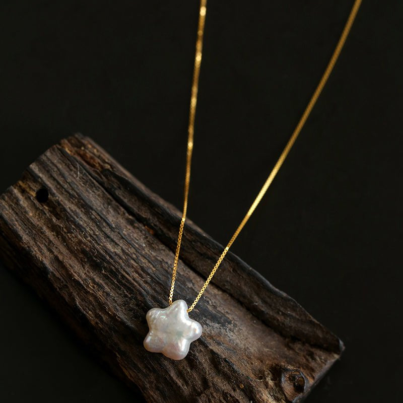Galactic Romance 925 Silver Natural Pearl Star Moon Necklace - floysun