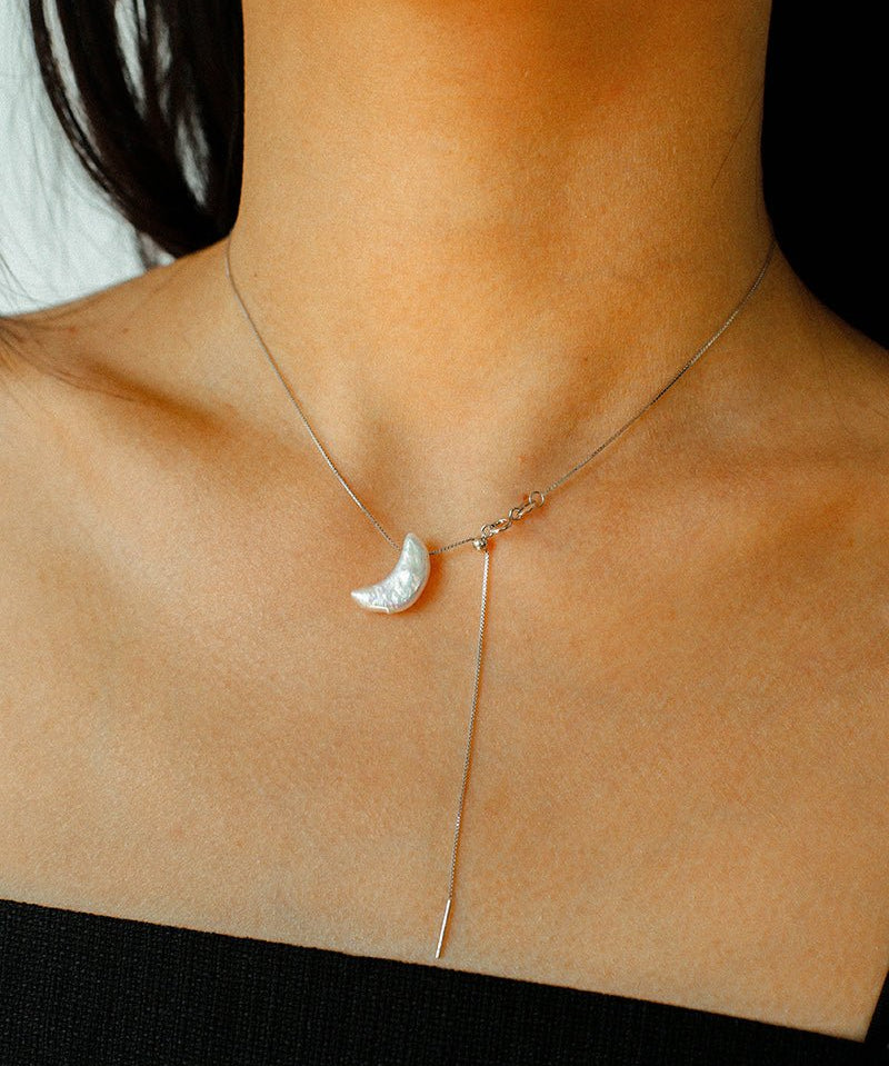 Galactic Romance 925 Silver Natural Pearl Star Moon Necklace - floysun