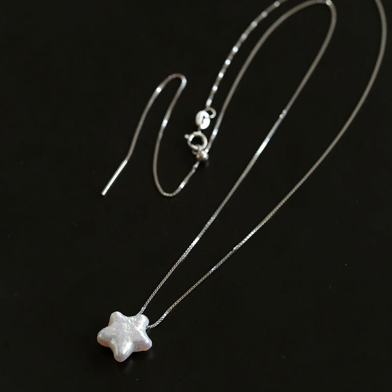 Galactic Romance 925 Silver Natural Pearl Star Moon Necklace - floysun
