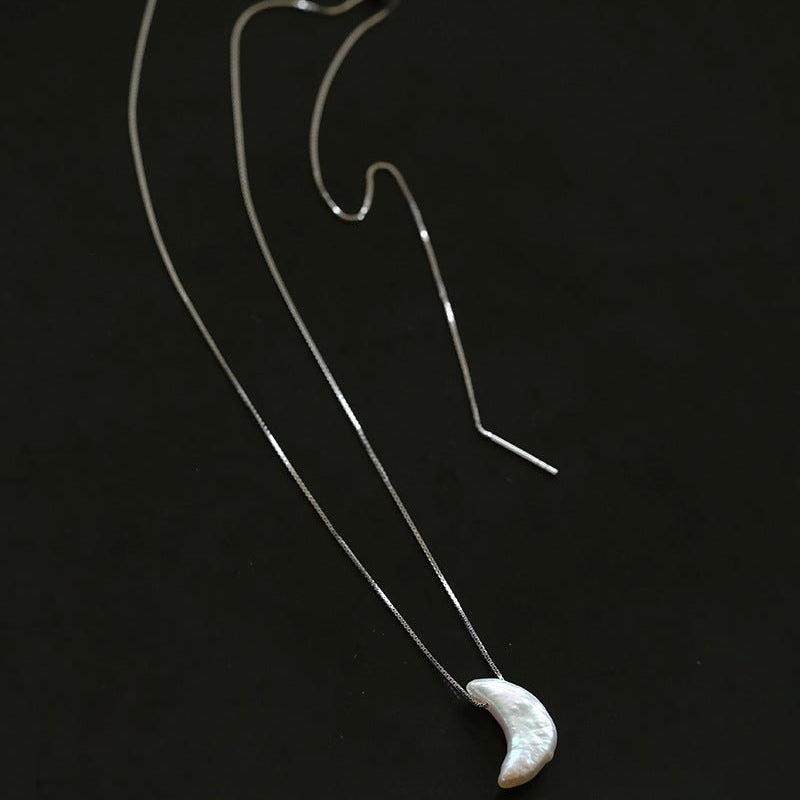 Galactic Romance 925 Silver Natural Pearl Star Moon Necklace - floysun