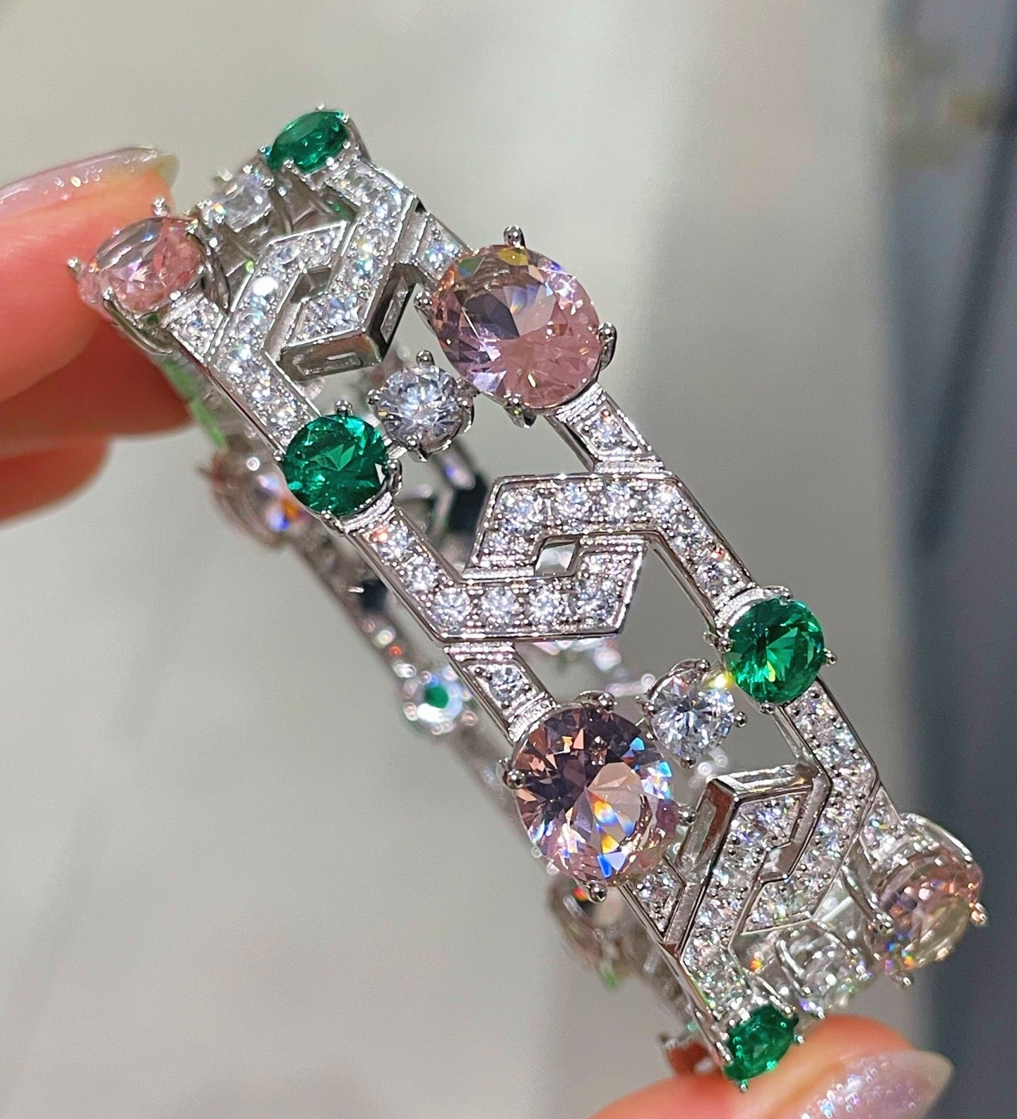 Garden Bloom Wide Cuff – Pink Diamond & Emerald Vermeil Edition - floysun