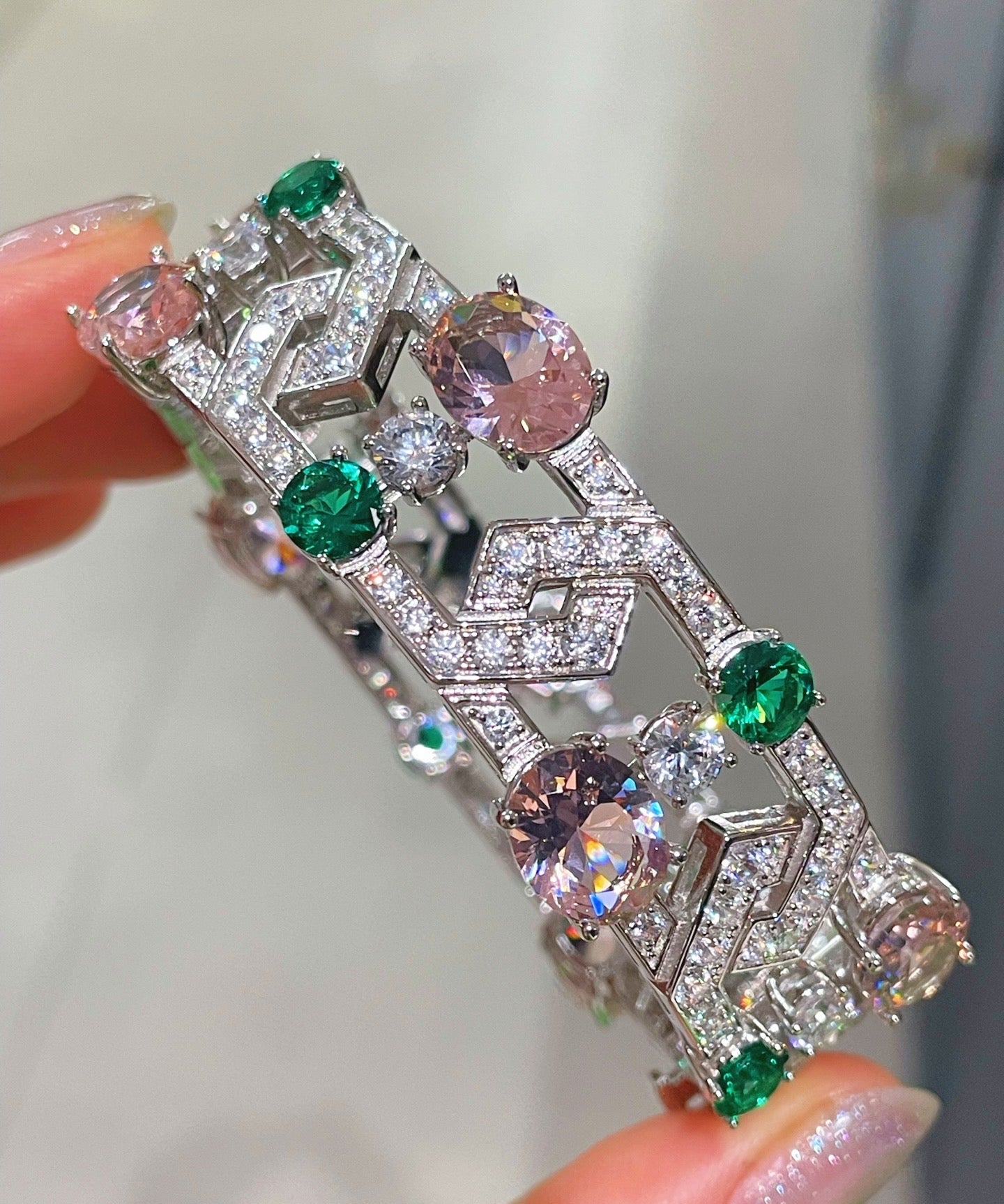 Garden Bloom Wide Cuff – Pink Diamond & Emerald Vermeil Edition - floysun