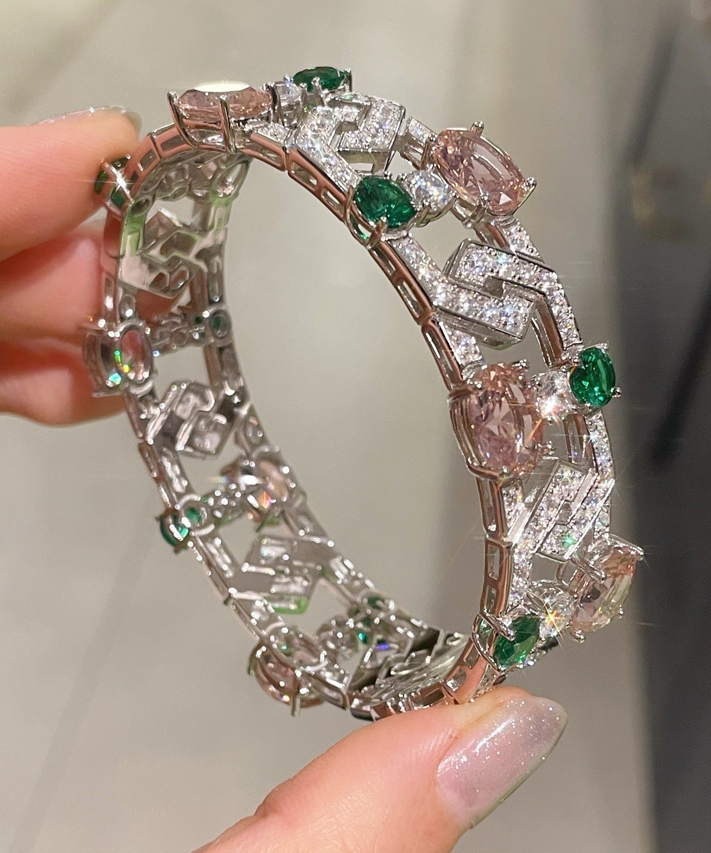 Garden Bloom Wide Cuff – Pink Diamond & Emerald Vermeil Edition - floysun