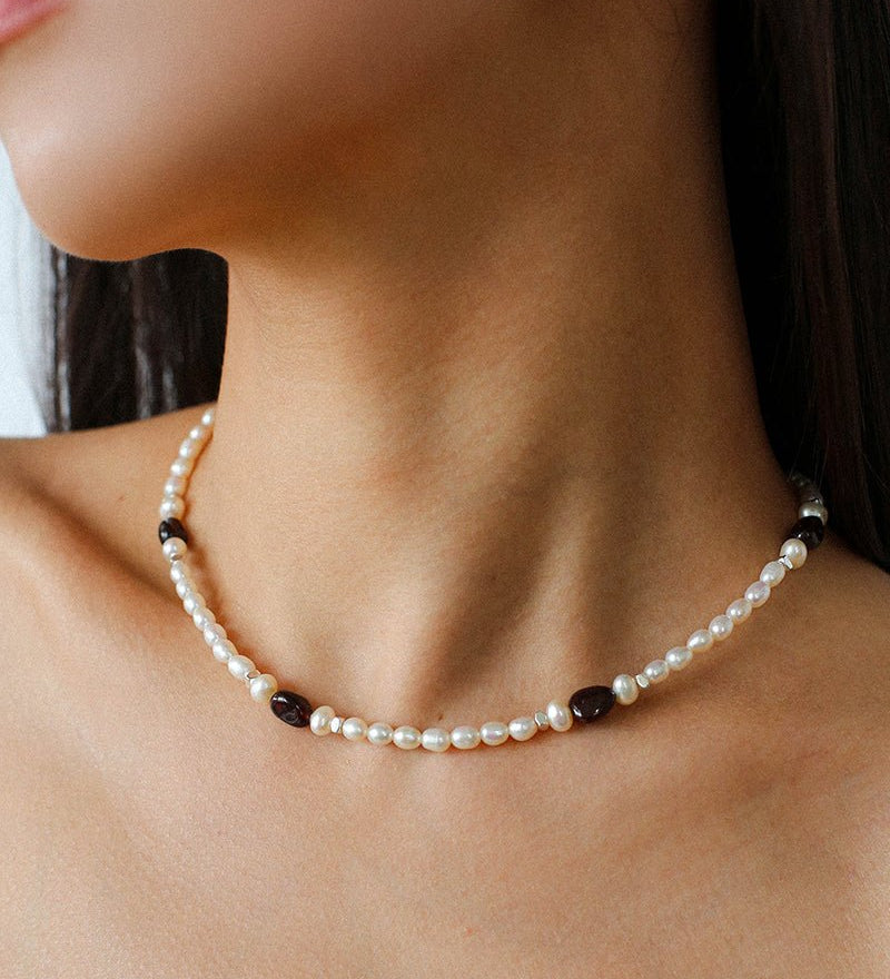 Garnet & Freshwater Pearl Necklace – Ember and Moonlight - floysun