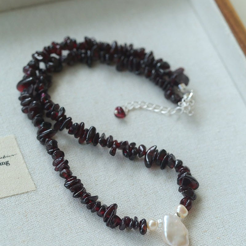 Garnet Strand Necklace with Petal Pearl – Crimson Bloom - floysun