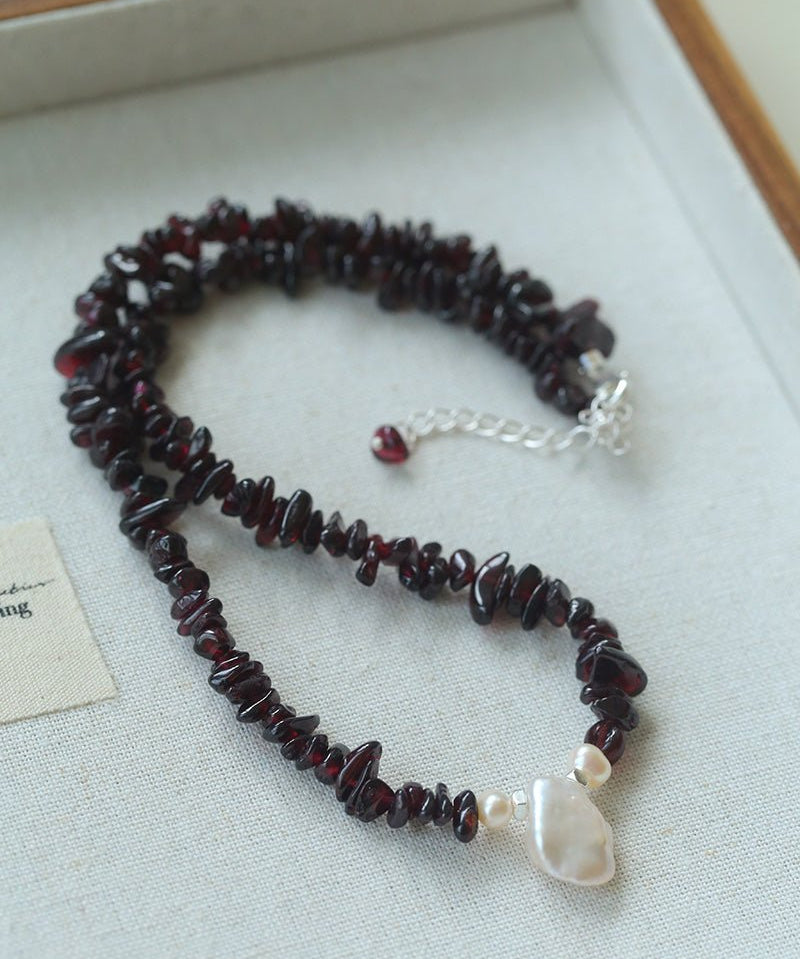 Garnet Strand Necklace with Petal Pearl – Crimson Bloom - floysun