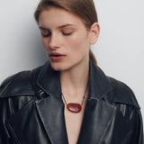 Geometric Agate Pendant Necklace Adjustable Leather Cord Minimalist Jewelry - floysun