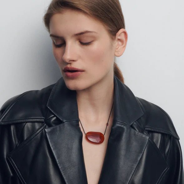Geometric Agate Pendant Necklace Adjustable Leather Cord Minimalist Jewelry - floysun