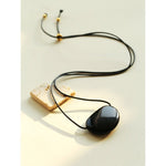 Geometric Agate Pendant Necklace Adjustable Leather Cord Minimalist Jewelry - floysun