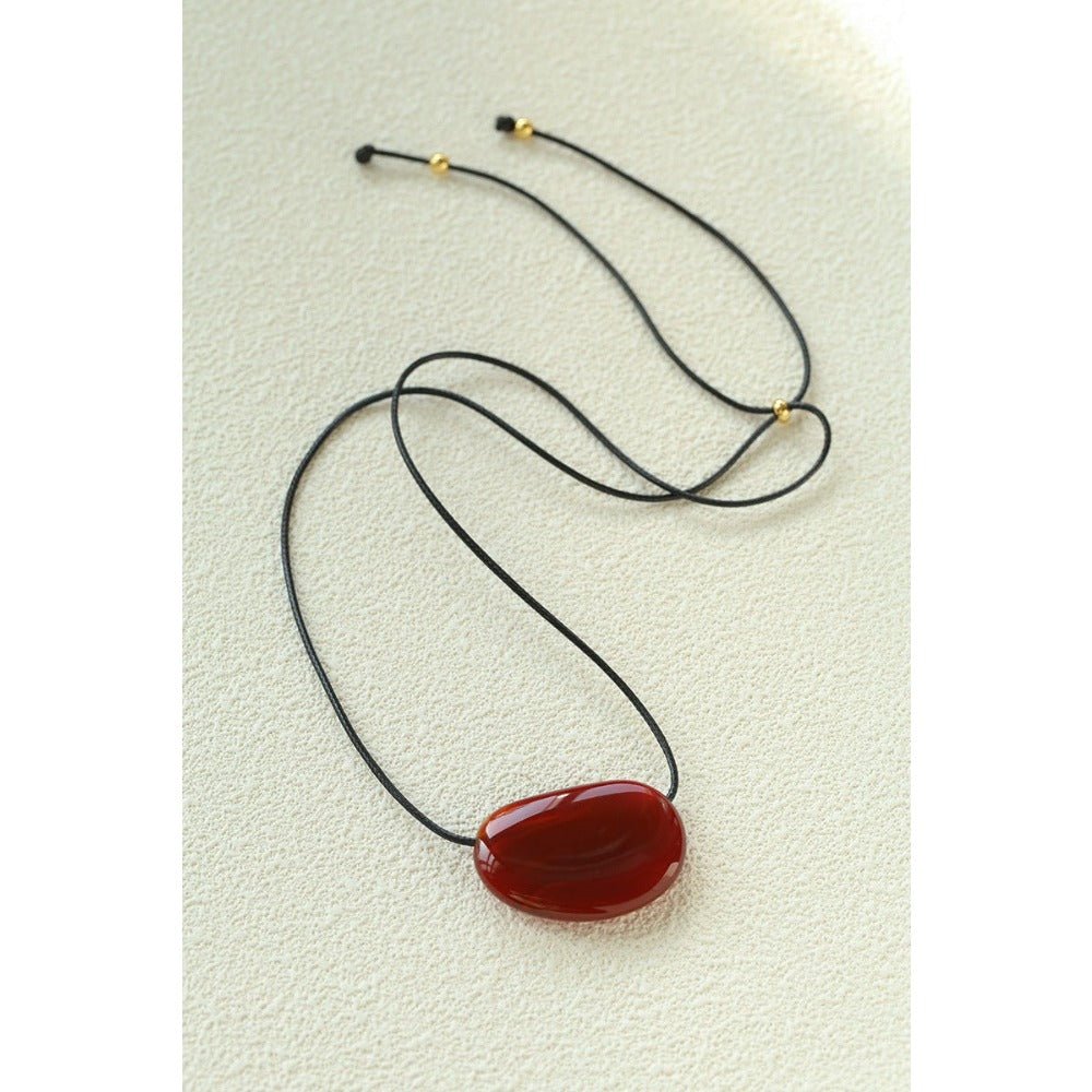 Geometric Agate Pendant Necklace Adjustable Leather Cord Minimalist Jewelry - floysun