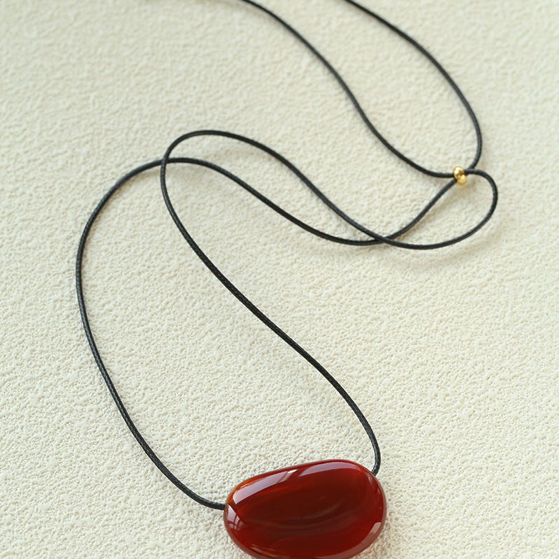 Geometric Agate Pendant Necklace Adjustable Leather Cord Minimalist Jewelry - floysun
