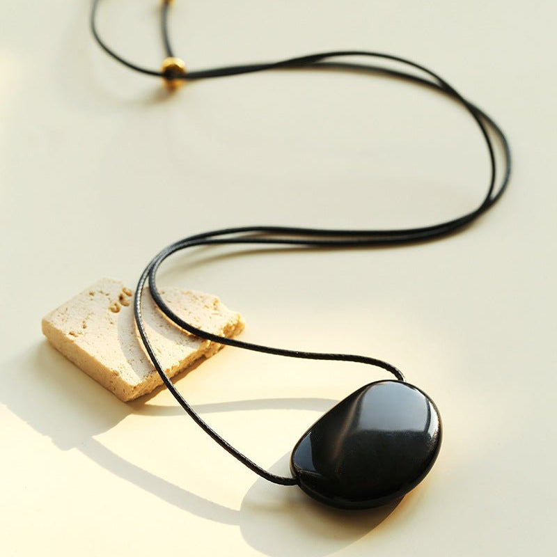 Geometric Agate Pendant Necklace Adjustable Leather Cord Minimalist Jewelry - floysun