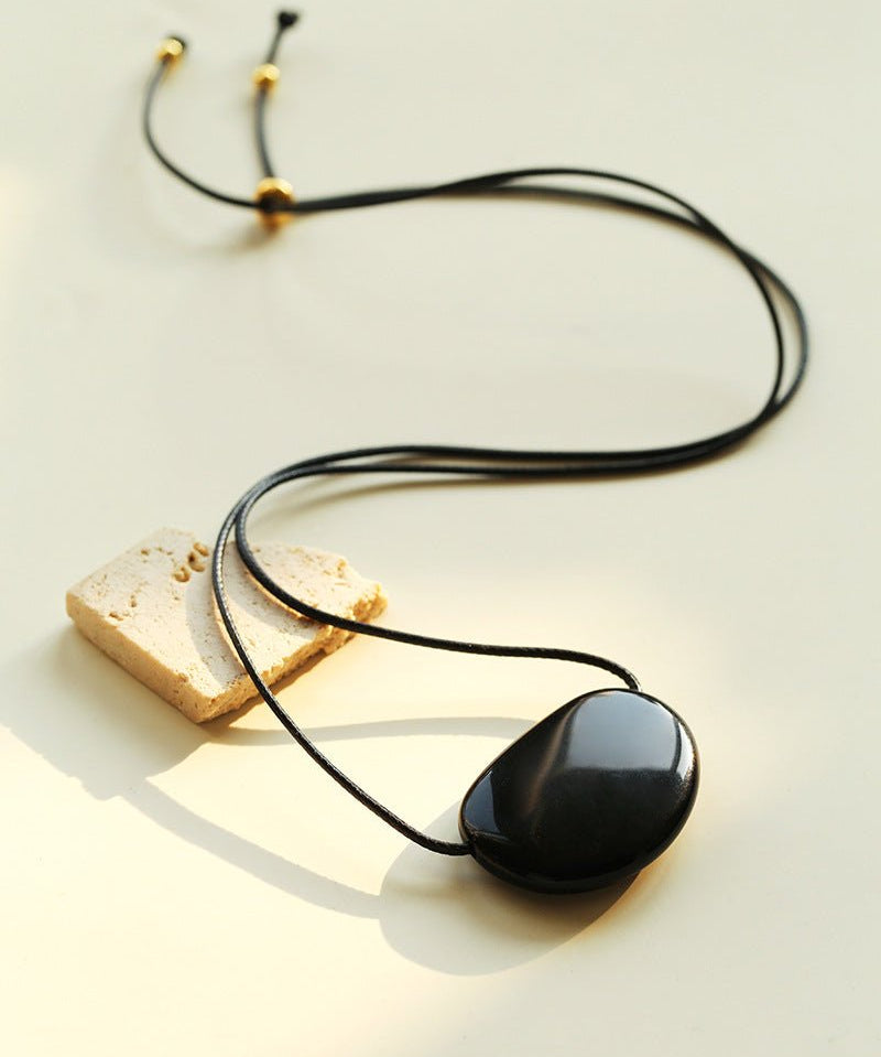Geometric Agate Pendant Necklace Adjustable Leather Cord Minimalist Jewelry - floysun