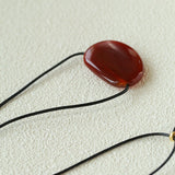 Geometric Agate Pendant Necklace Adjustable Leather Cord Minimalist Jewelry - floysun