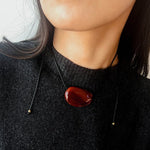 Geometric Agate Pendant Necklace Adjustable Leather Cord Minimalist Jewelry - floysun