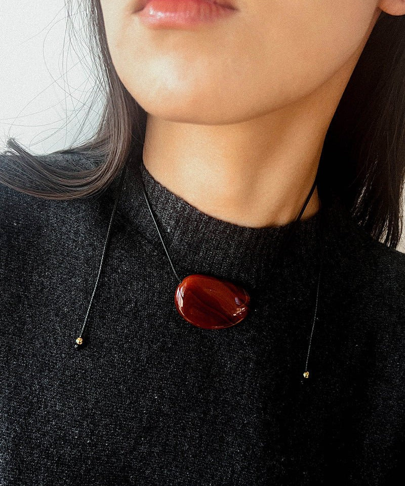 Geometric Agate Pendant Necklace Adjustable Leather Cord Minimalist Jewelry - floysun