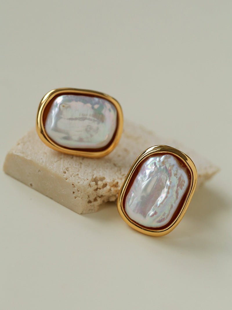 Geometric Baroque Pearl Square Earrings - floysun