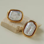 Geometric Baroque Pearl Square Earrings - floysun