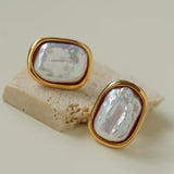 Geometric Baroque Pearl Square Earrings - floysun