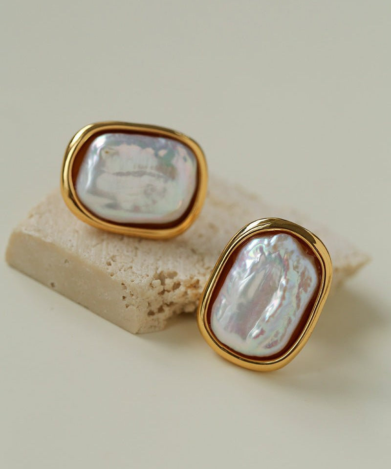 Geometric Baroque Pearl Square Earrings - floysun