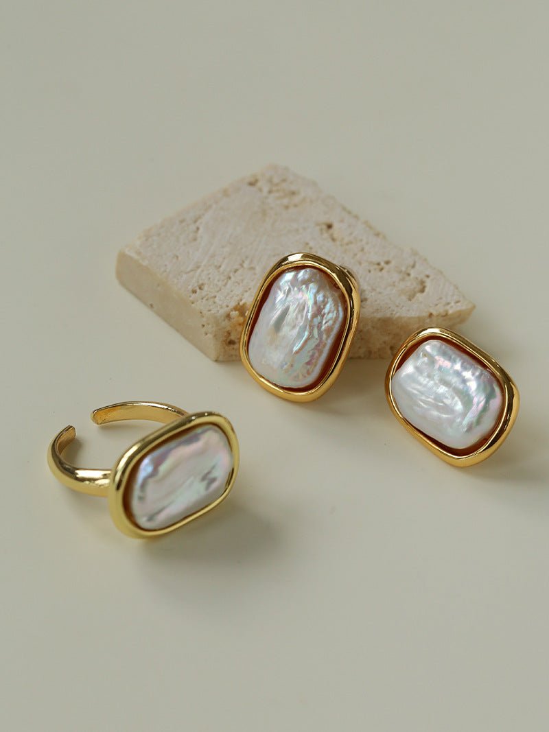 Geometric Baroque Pearl Square Earrings - floysun