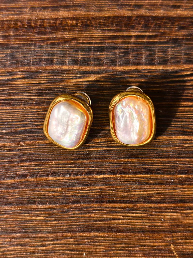 Geometric Baroque Pearl Square Earrings - floysun