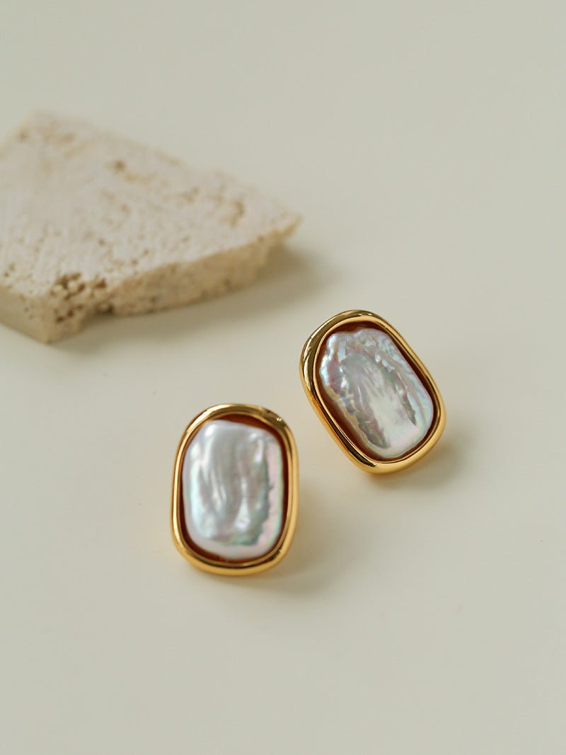 Geometric Baroque Pearl Square Earrings - floysun