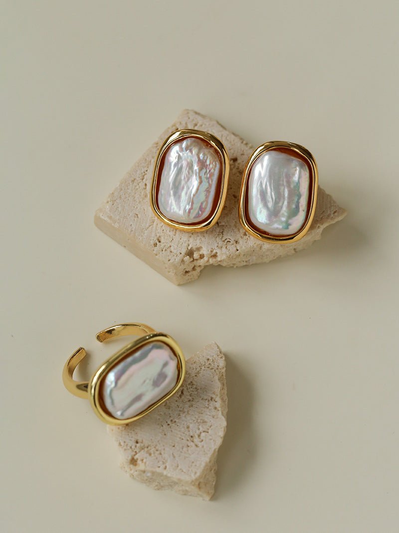 Geometric Baroque Pearl Square Earrings - floysun