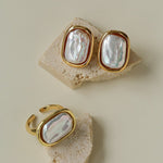 Geometric Baroque Pearl Square Earrings - floysun