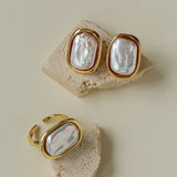 Geometric Baroque Pearl Square Earrings - floysun