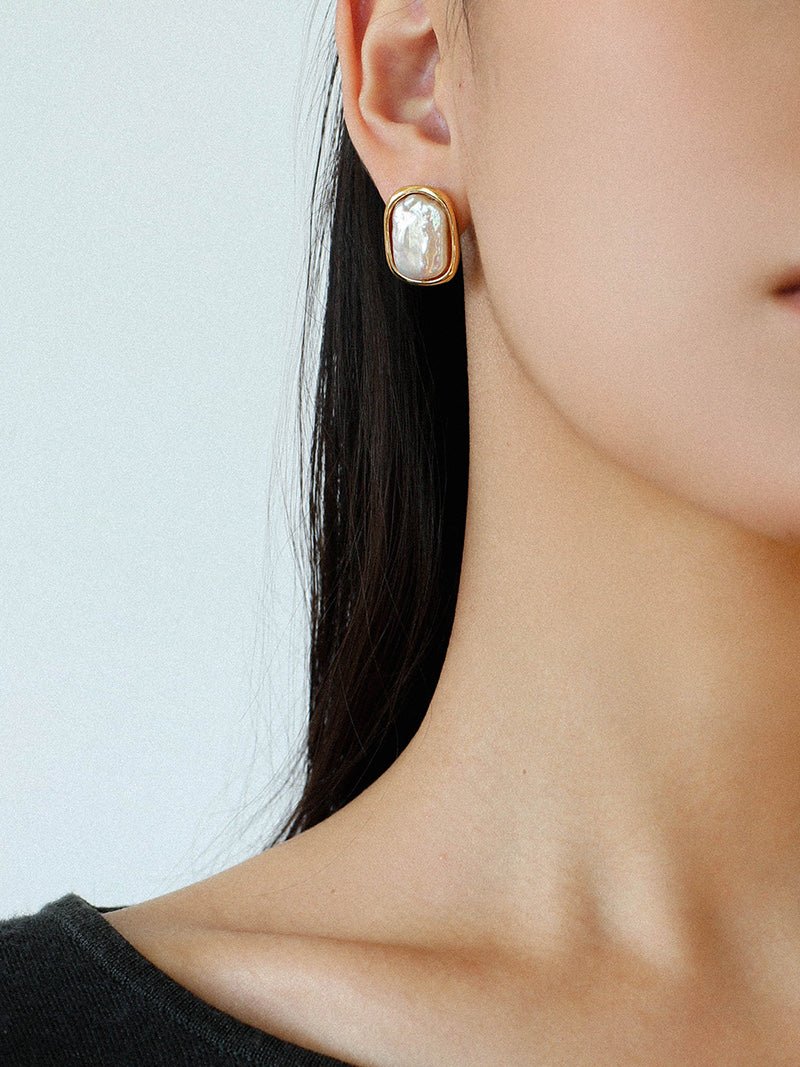 Geometric Baroque Pearl Square Earrings - floysun
