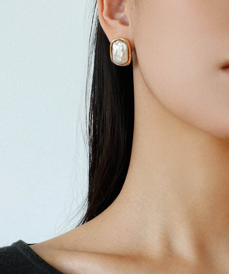 Geometric Baroque Pearl Square Earrings - floysun