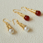 Geometric Cone Pearl & Red Agate Drop Earrings - floysun