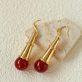 Geometric Cone Pearl & Red Agate Drop Earrings - floysun