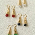 Geometric Cone Pearl & Red Agate Drop Earrings - floysun