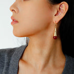 Geometric Cone Pearl & Red Agate Drop Earrings - floysun
