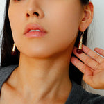 Geometric Cone Pearl & Red Agate Drop Earrings - floysun