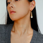 Geometric Cone Pearl & Red Agate Drop Earrings - floysun