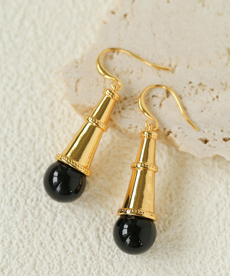 Geometric Cone Pearl & Red Agate Drop Earrings - floysun