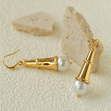 Geometric Cone Pearl & Red Agate Drop Earrings - floysun