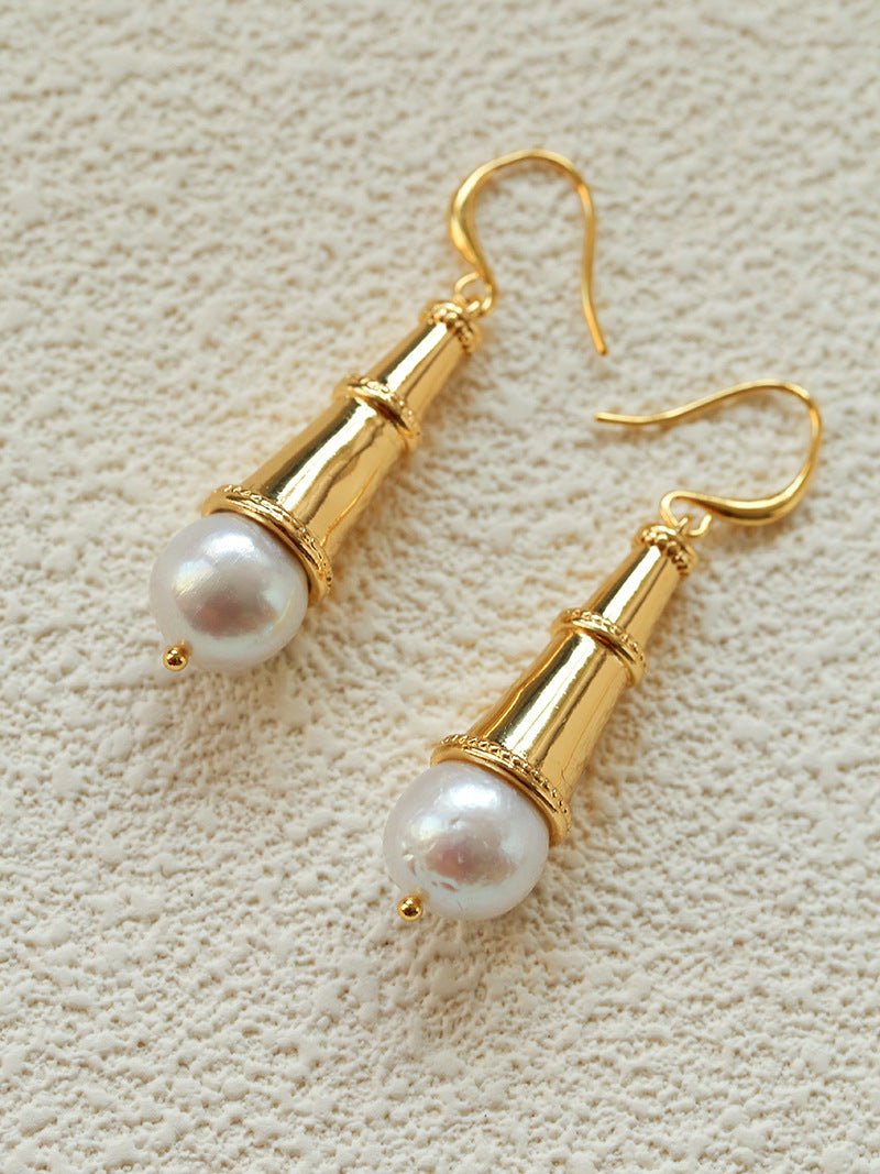 Geometric Cone Pearl & Red Agate Drop Earrings - floysun