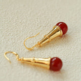 Geometric Cone Pearl & Red Agate Drop Earrings - floysun