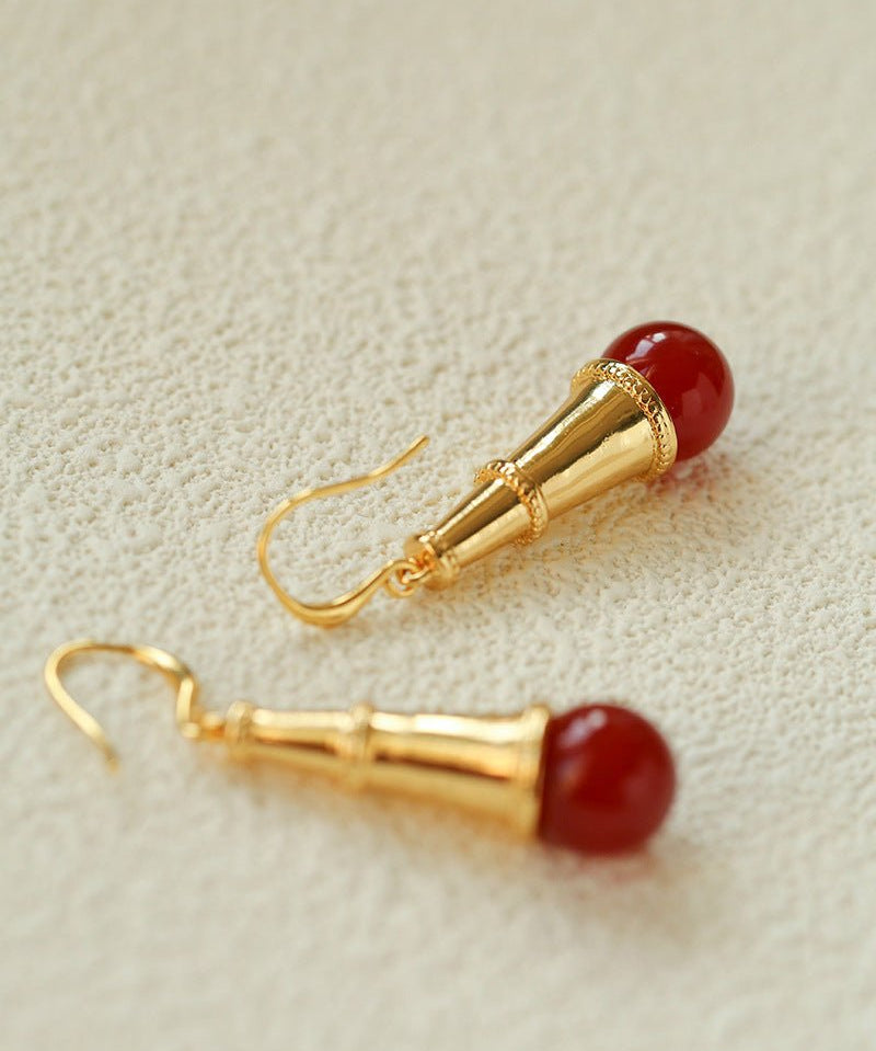 Geometric Cone Pearl & Red Agate Drop Earrings - floysun