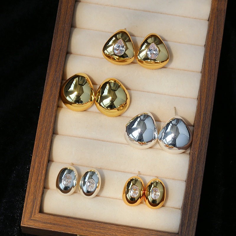 Geometric Cubic Zirconia Polished Metallic Stud Earrings - floysun