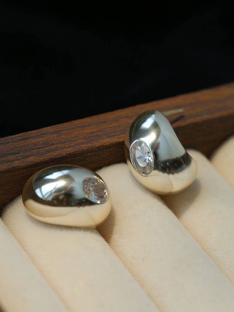 Geometric Cubic Zirconia Polished Metallic Stud Earrings - floysun