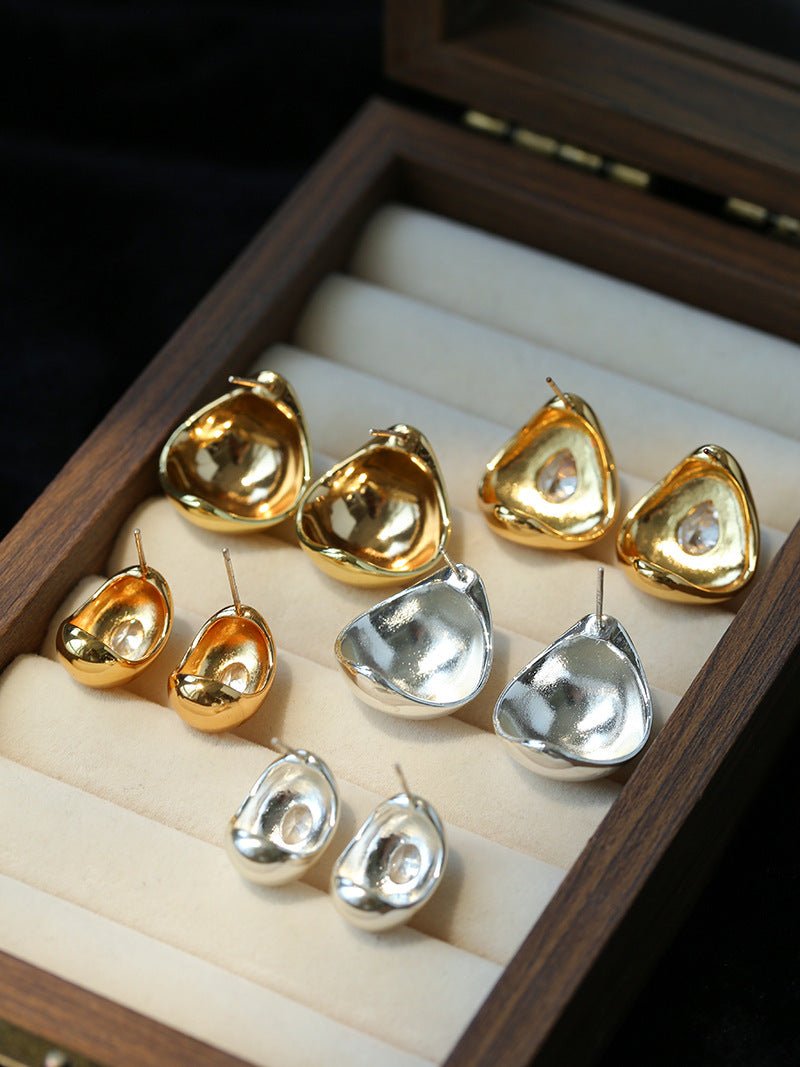 Geometric Cubic Zirconia Polished Metallic Stud Earrings - floysun