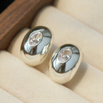 Geometric Cubic Zirconia Polished Metallic Stud Earrings - floysun