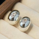 Geometric Cubic Zirconia Polished Metallic Stud Earrings - floysun